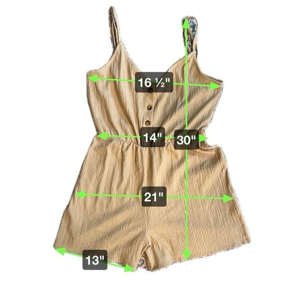 H&M tan crepe sleeveless shorts romper adjustable spaghetti straps NWOT size M - Picture 4 of 11